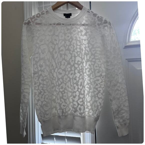 Theory White Cotton Blend Semi Sheer Textured Crew Neck Sweater Petite Size - Picture 7 of 10